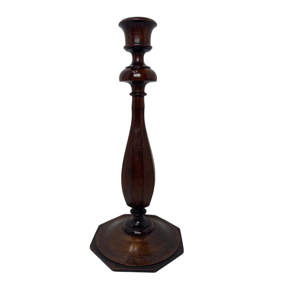 vintage candle stick holder dark brown finish 12in tall